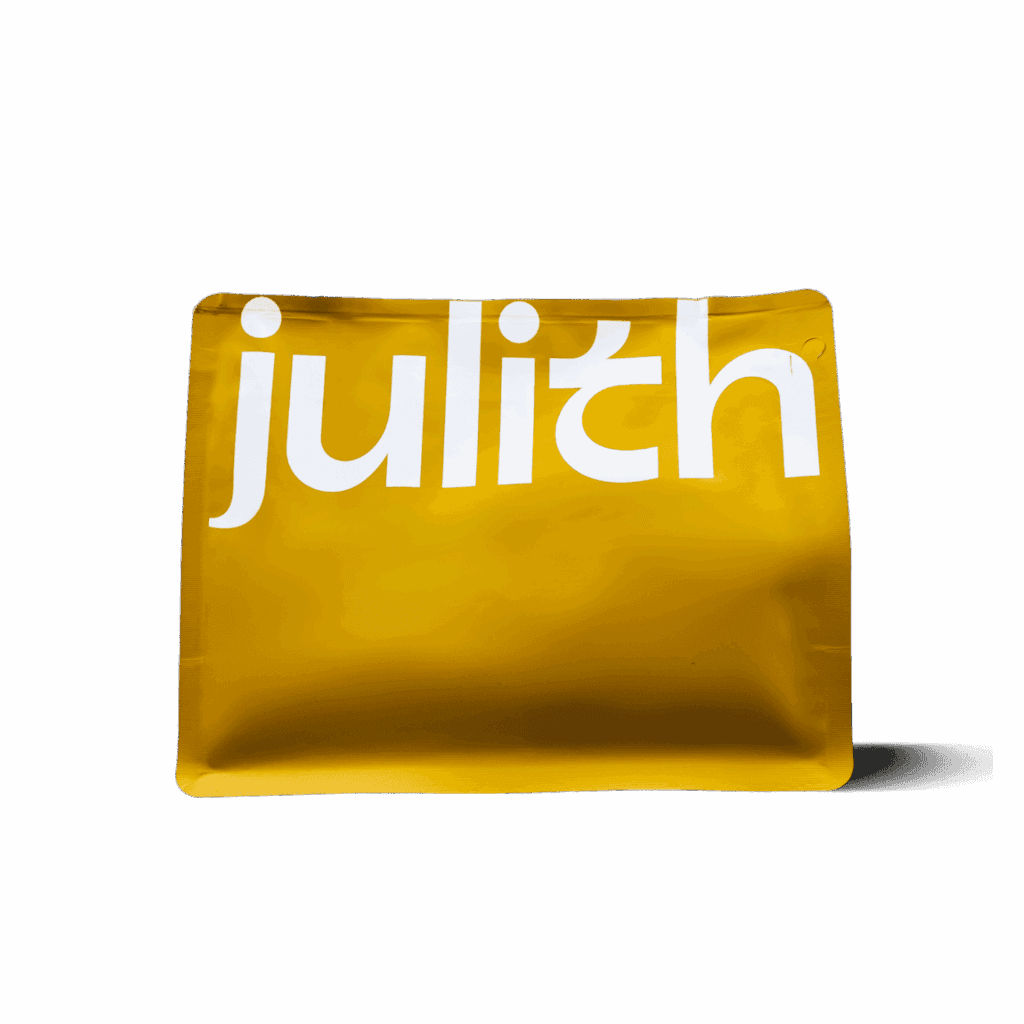 Orange coffee bag with 'julith' logo