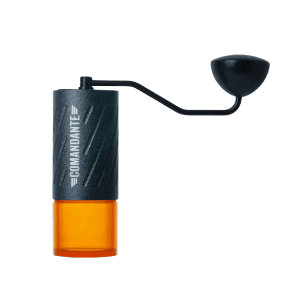 Comandante C60 Baracuda Stone Washed Coffee Grinder with orange base