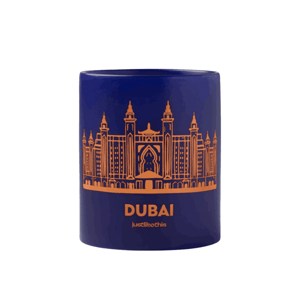 Navy mug with Dubai skyline design