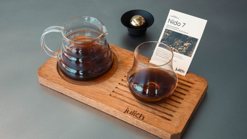 Coffee setup with tasting notes.