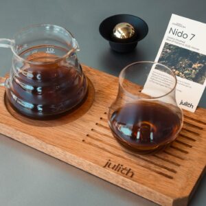 Coffee setup with tasting notes.