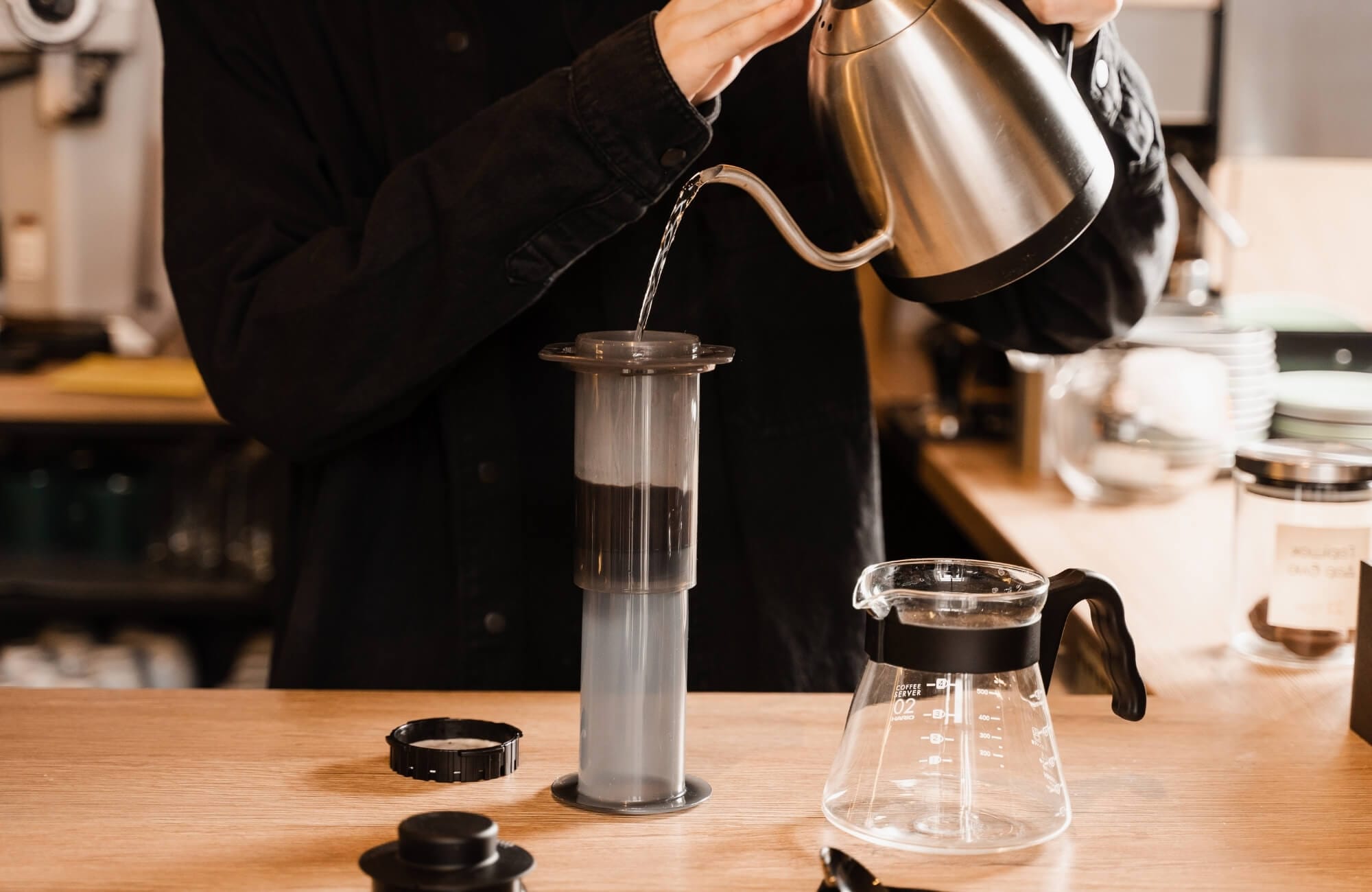 Barista making AeroPress Brewing
