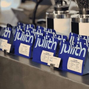 Colorful Julith coffee bags on display